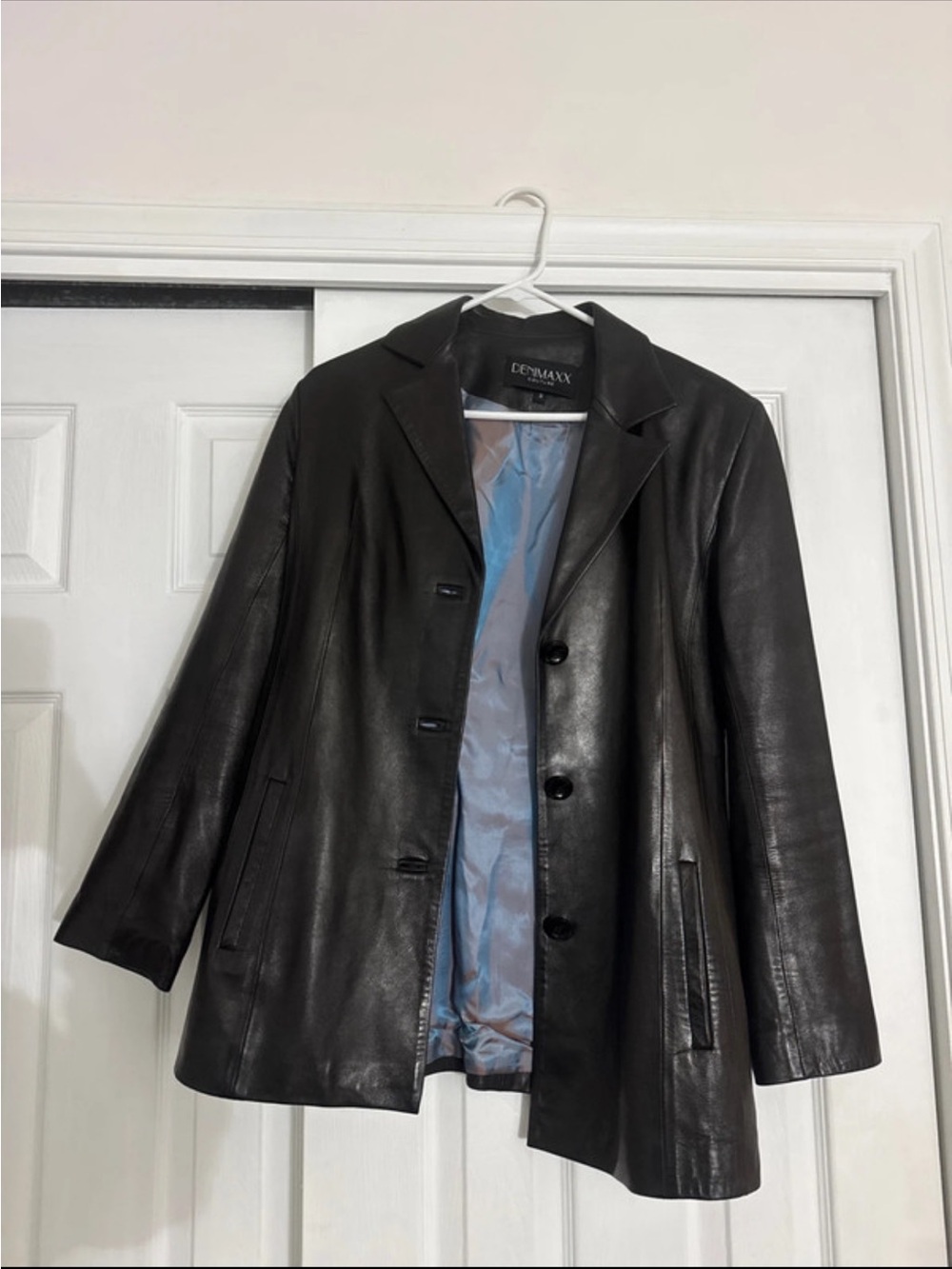 Black Leather Tailored Blazer Jacket for Women